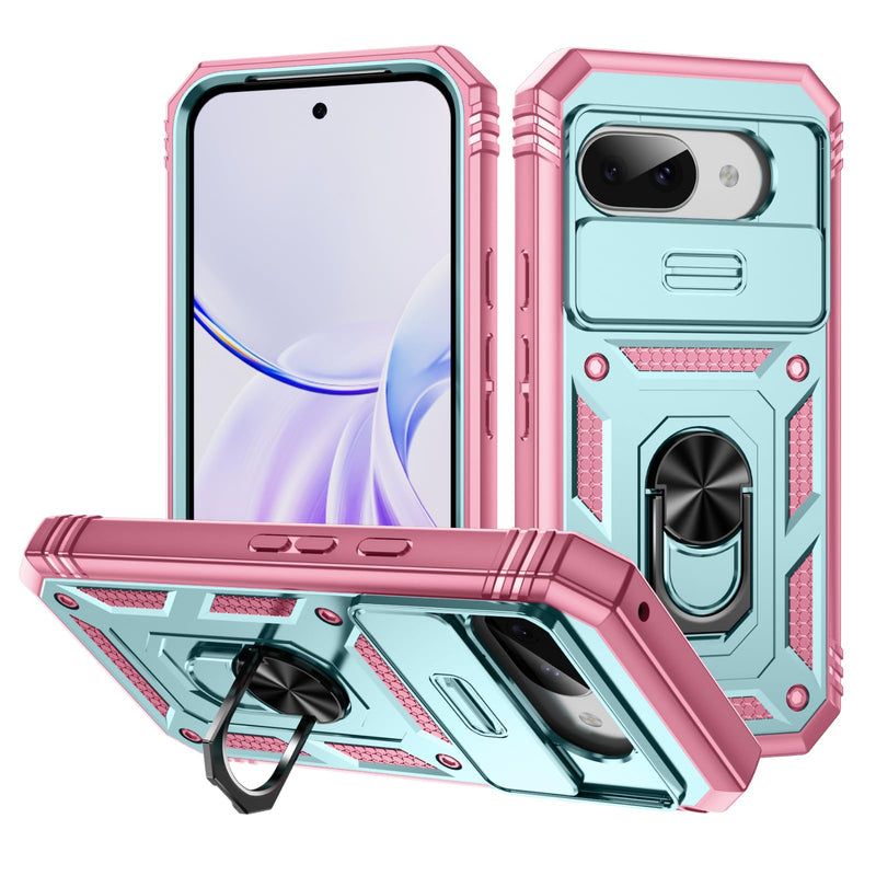 Lunivop Compatible with Google Pixel 10 Pro XL Case 360° Metal Rotated Ring Holder Magnetic Kickstand【Camera Protection】 Military - Grade Heavy Duty for Pixel 10 Pro XL Phone Case 2025 Pink Green