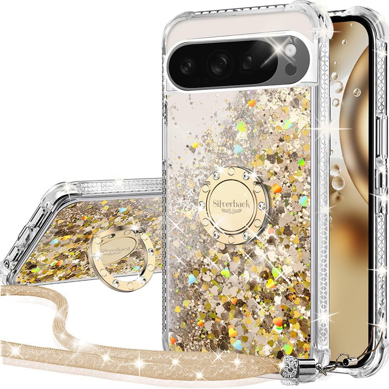 Pixel 9 Case Pixel 9 Pro Case Ring Moving Liquid Holographic Sparkle Glitter Case Diamond Protective Case - Gorilla Cases