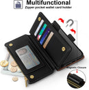 iPhone 16 Wallet Case RFID Blocking Zipper Credit Card Holder Slots Red