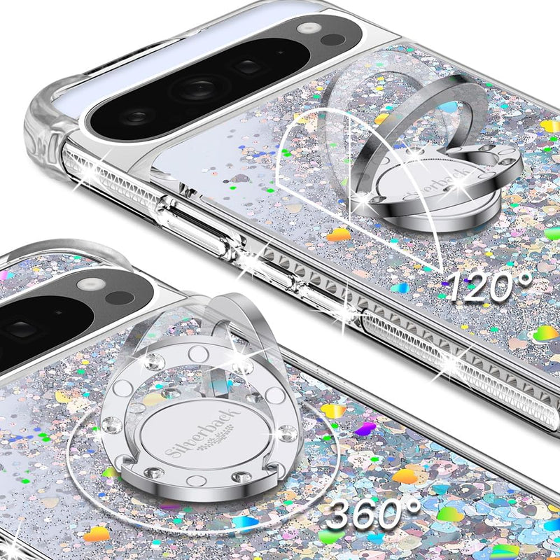 Pixel 9 Case Pixel 9 Pro Case Ring Moving Liquid Holographic Sparkle Glitter Case Diamond Protective Case - Gorilla Cases