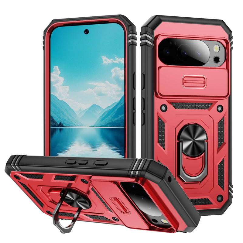 Lunivop Compatible with Google Pixel 10 Pro XL Case 360° Metal Rotated Ring Holder Magnetic Kickstand【Camera Protection】 Military - Grade Heavy Duty for Pixel 10 Pro XL Phone Case 2025 Pink Green