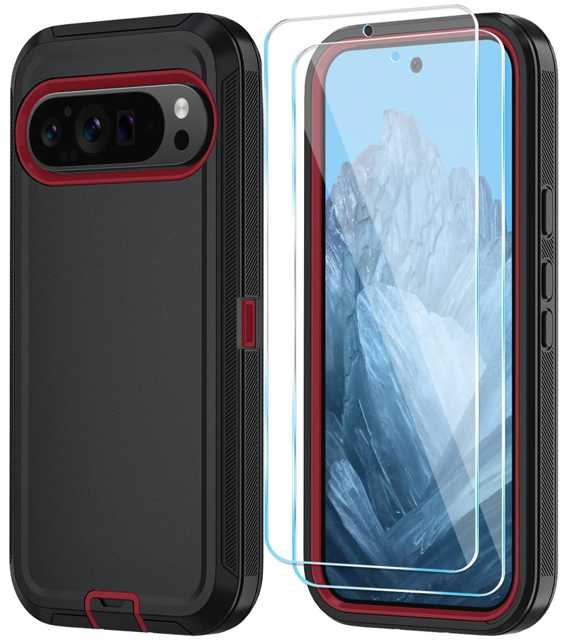 Qinmay Phone Case for Google Pixel 10 Pro XL Case with HD Screen Protector, Heavy Duty Shockproof & Dropproof 3-Layer Cover Phone Case (WineRedPink, for Pixel 10 Pro XL)