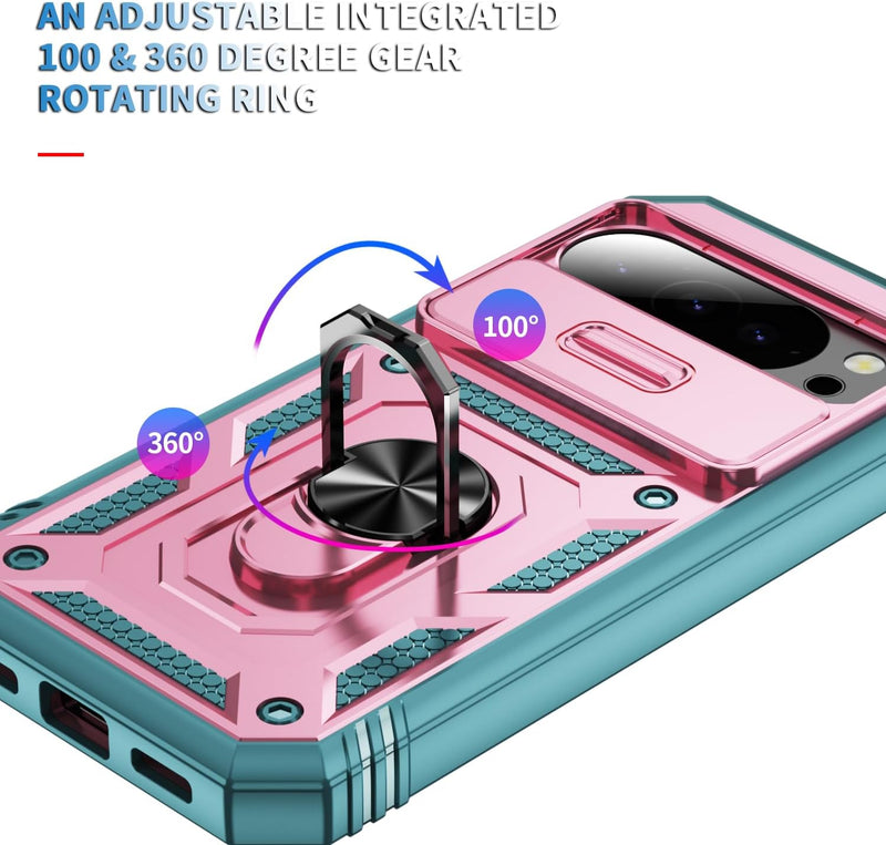 Lunivop Compatible with Google Pixel 10 Pro XL Case 360° Metal Rotated Ring Holder Magnetic Kickstand【Camera Protection】 Military - Grade Heavy Duty for Pixel 10 Pro XL Phone Case 2025 Pink Green