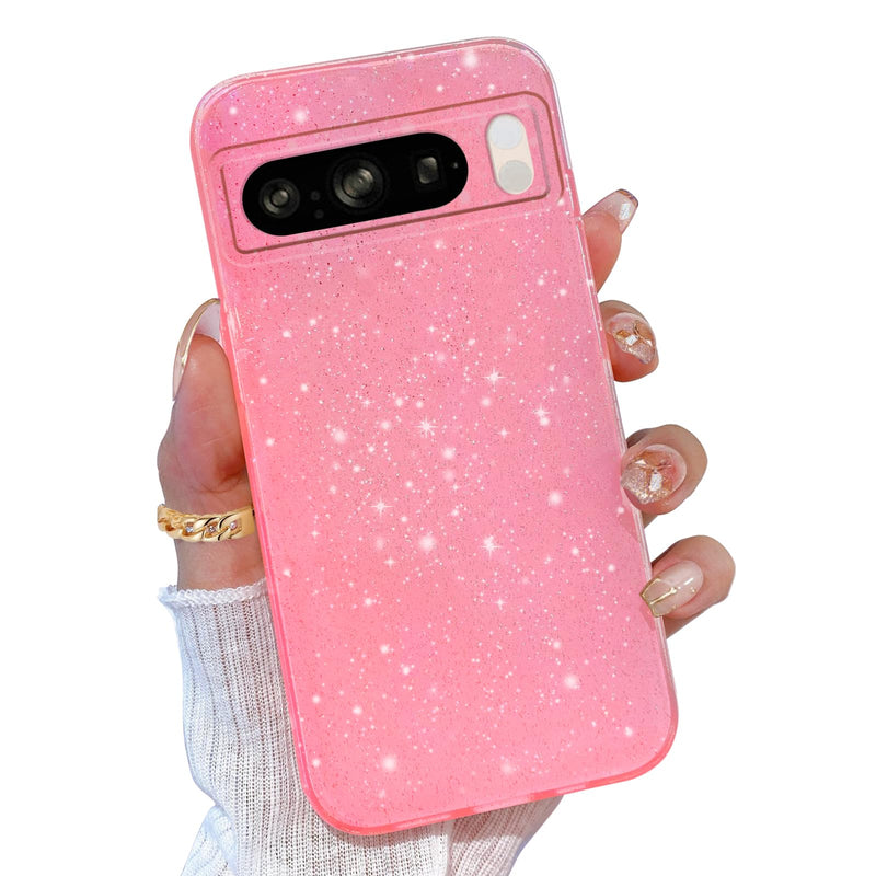 for Google Pixel 10 Pro XL Case Pink, Glitter Bling Phone Case for Women Girls Girly, Cute Sparkly Neon Bright Color, Soft TPU Phone Case for Google Pixel 10 Pro XL 6.8 inch, Hot Pink