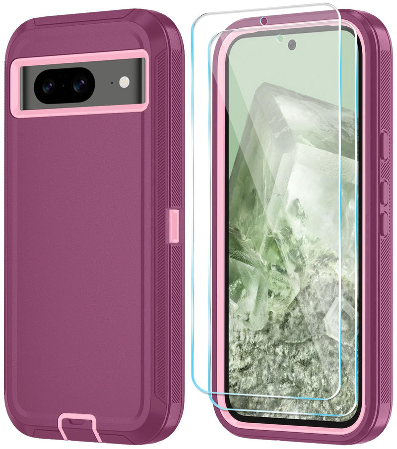 Qinmay Phone Case for Google Pixel 10 Pro XL Case with HD Screen Protector, Heavy Duty Shockproof & Dropproof 3-Layer Cover Phone Case (WineRedPink, for Pixel 10 Pro XL)