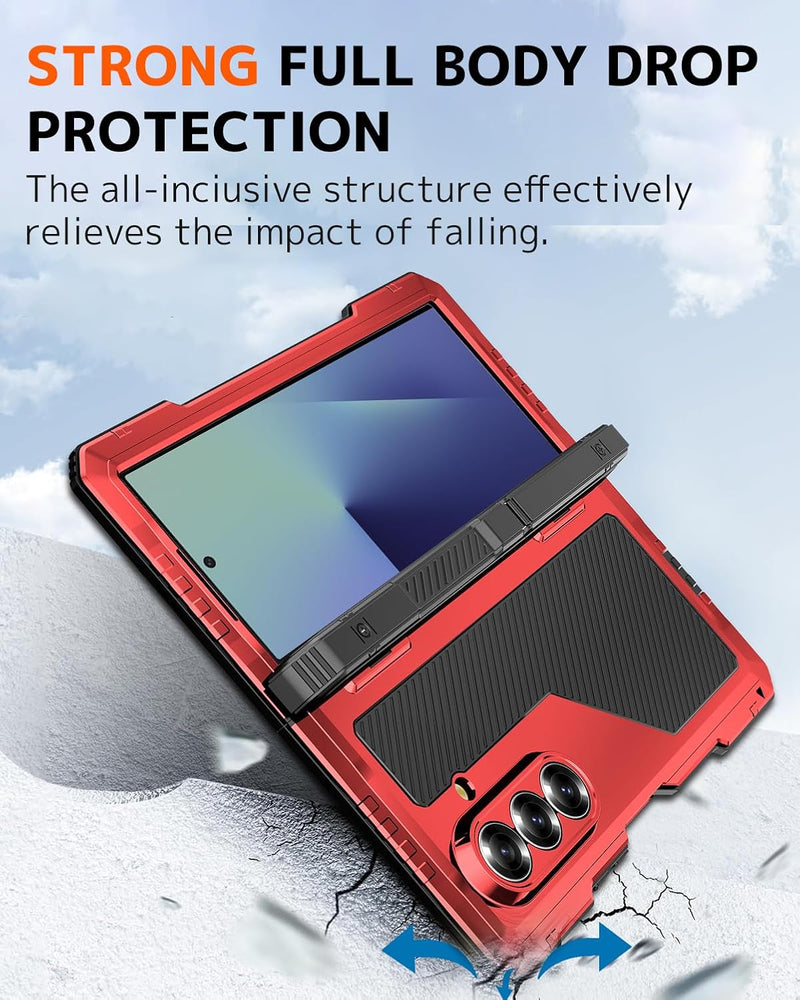 NINKI for Z Fold 7 Case with S Pen Holder & Kickstand, Metal Silicone Hinge Cover for Samsung Galaxy Z Fold 7 Case with Screen Protector, Rugged Protective Galaxy Fold7 5G Phone Cover with Stand - Red