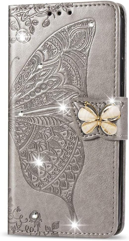 Google Pixel 9 Pro XL Crystal Butterfly PU Leather Wallet Case Card Holder Case Butterfly Rose Gold SD - Gorilla Cases