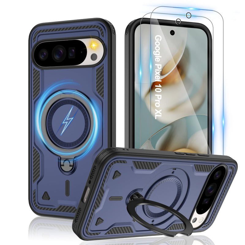 Gritup for Google Pixel 10 Pro XL Case：Compatible with MagSafe | with HD Screen Protector×2 | Metal Rotated Kickstand | Military Grade Drop Proof Protective | Anti-Fingerprint,Black