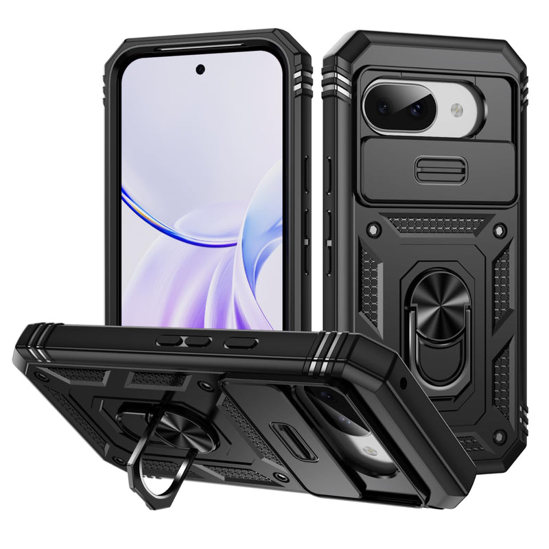 Lunivop Compatible with Google Pixel 10 Pro XL Case 360° Metal Rotated Ring Holder Magnetic Kickstand【Camera Protection】 Military - Grade Heavy Duty for Pixel 10 Pro XL Phone Case 2025 Pink Green