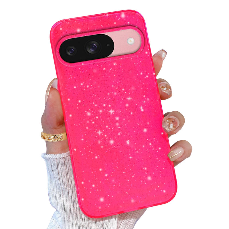for Google Pixel 10 Pro XL Case Pink, Glitter Bling Phone Case for Women Girls Girly, Cute Sparkly Neon Bright Color, Soft TPU Phone Case for Google Pixel 10 Pro XL 6.8 inch, Hot Pink