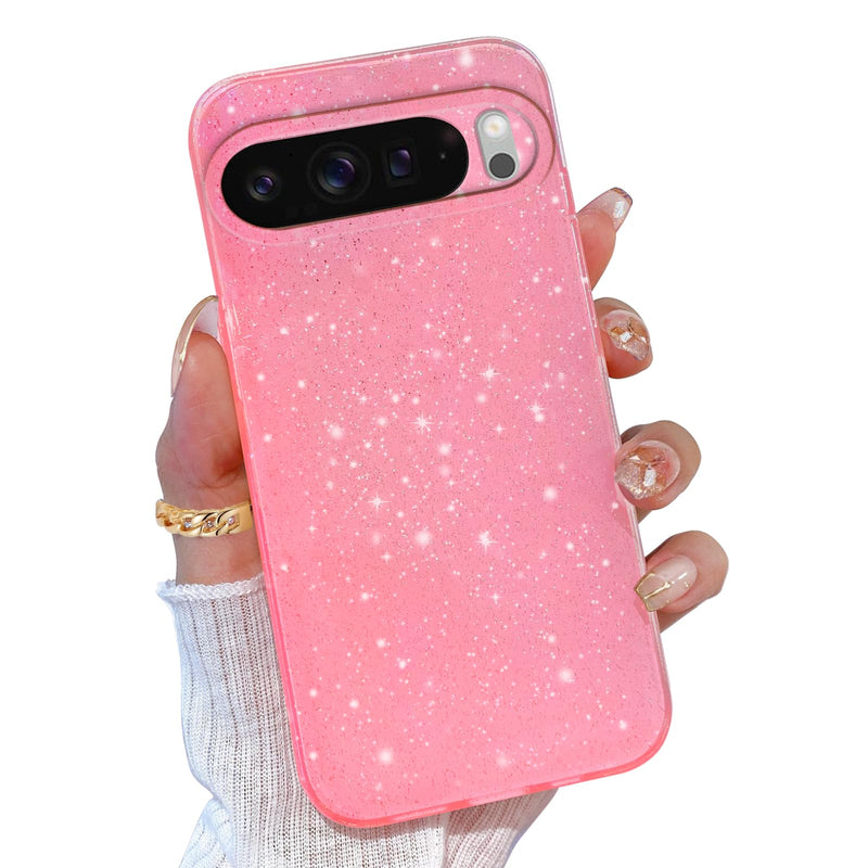 for Google Pixel 10 Pro XL Case Pink, Glitter Bling Phone Case for Women Girls Girly, Cute Sparkly Neon Bright Color, Soft TPU Phone Case for Google Pixel 10 Pro XL 6.8 inch, Hot Pink