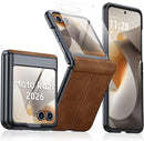 Moto Razr 2026 Leather Case – Thin Matte Shell – brown PU leather front and back view