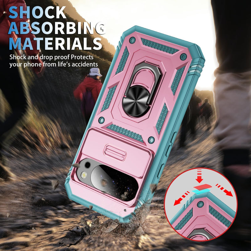 Lunivop Compatible with Google Pixel 10 Pro XL Case 360° Metal Rotated Ring Holder Magnetic Kickstand【Camera Protection】 Military - Grade Heavy Duty for Pixel 10 Pro XL Phone Case 2025 Pink Green