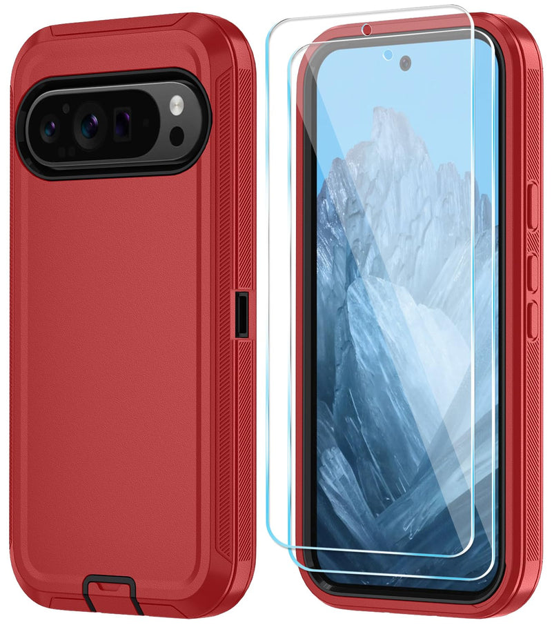 Qinmay Phone Case for Google Pixel 10 Pro XL Case with HD Screen Protector, Heavy Duty Shockproof & Dropproof 3-Layer Cover Phone Case (WineRedPink, for Pixel 10 Pro XL)