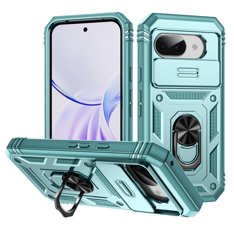 Lunivop Compatible with Google Pixel 10 Pro XL Case 360° Metal Rotated Ring Holder Magnetic Kickstand【Camera Protection】 Military - Grade Heavy Duty for Pixel 10 Pro XL Phone Case 2025 Pink Green