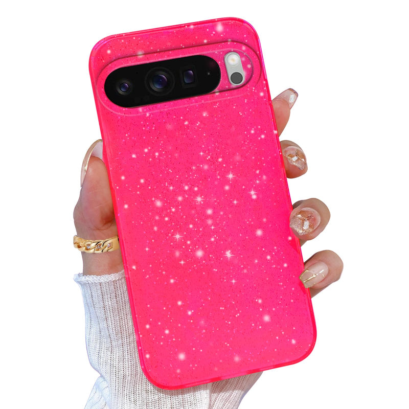 for Google Pixel 10 Pro XL Case Pink, Glitter Bling Phone Case for Women Girls Girly, Cute Sparkly Neon Bright Color, Soft TPU Phone Case for Google Pixel 10 Pro XL 6.8 inch, Hot Pink