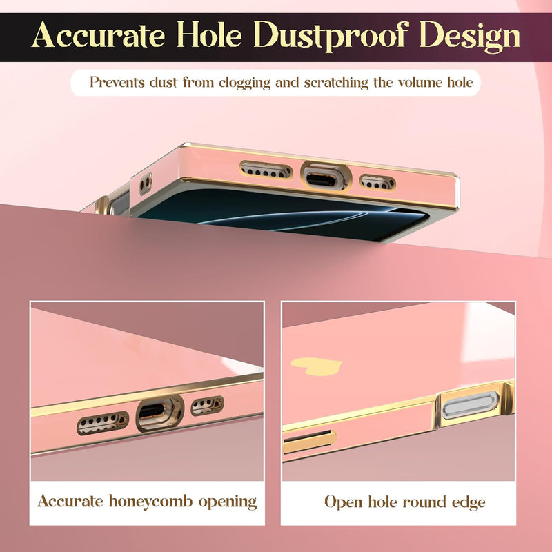 Case for iPhone 17 Pro Max - Rectangle Design, Full Camera Protection, Cute Heart Pattern, Electroplated Reinforced Corners, Shockproof Edge Bumper,Compatible with iPhone 17 Pro Max,Pink