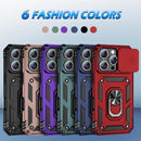 iPhone 16 Pro Case Slide Lens Cover & Built - in 360° Rotate Ring Stand Magnetic Case Black