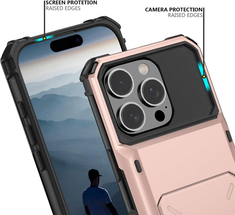 iPhone 16 Pro Case Card Holder Dual Layer Heavy Duty Protective Shockproof Hidden Card Slot Slim - Gorilla Cases