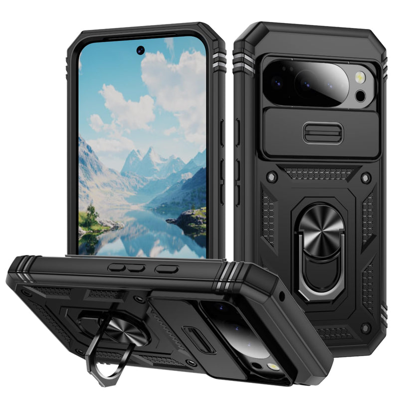 Lunivop Compatible with Google Pixel 10 Pro XL Case 360° Metal Rotated Ring Holder Magnetic Kickstand【Camera Protection】 Military - Grade Heavy Duty for Pixel 10 Pro XL Phone Case 2025 Pink Green