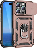 iPhone 16 Pro Case Slide Lens Cover & Built - in 360° Rotate Ring Stand Magnetic Case Black