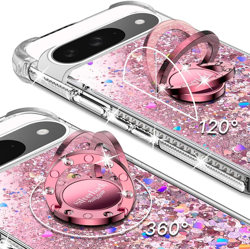 Pixel 9 Case Pixel 9 Pro Case Ring Moving Liquid Holographic Sparkle Glitter Case Diamond Protective Case - Gorilla Cases