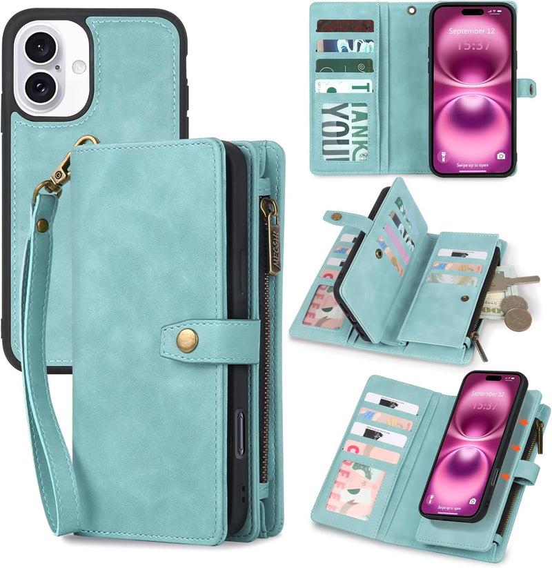 iPhone 16,Detachable Magnetic Phone Case, PU Leather All - Round Protective Case Blue - Gorilla Cases