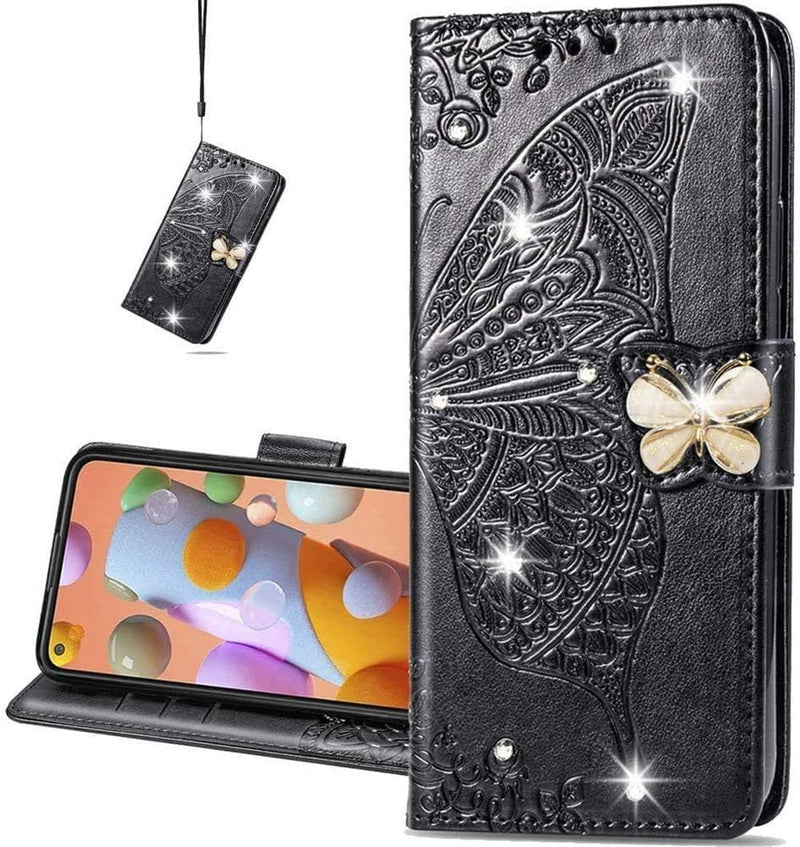 Google Pixel 9 Pro XL Crystal Butterfly PU Leather Wallet Case Card Holder Case Butterfly Rose Gold SD - Gorilla Cases