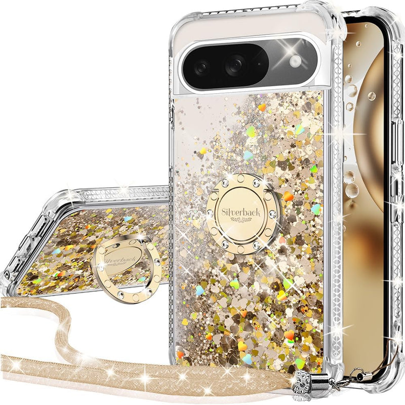 Pixel 9 Case Pixel 9 Pro Case Ring Moving Liquid Holographic Sparkle Glitter Case Diamond Protective Case - Gorilla Cases