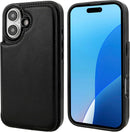 iPhone 16 Wallet Case with Card Holder PU Leather Kickstand Card Slots Case Black