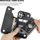 iPhone 16 Wallet Case with Card Holder PU Leather Kickstand Card Slots Case Black