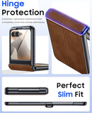 Moto Razr 2026 Leather Case – Thin Matte Shell – built-in 9H tempered glass cover display
