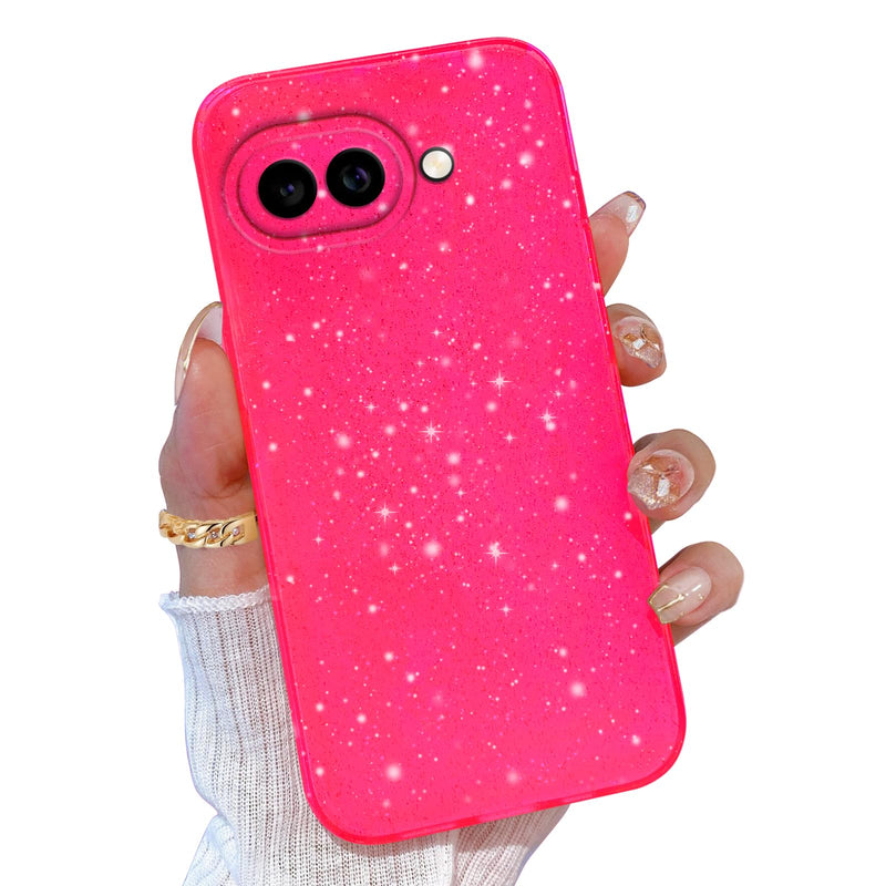for Google Pixel 10 Pro XL Case Pink, Glitter Bling Phone Case for Women Girls Girly, Cute Sparkly Neon Bright Color, Soft TPU Phone Case for Google Pixel 10 Pro XL 6.8 inch, Hot Pink
