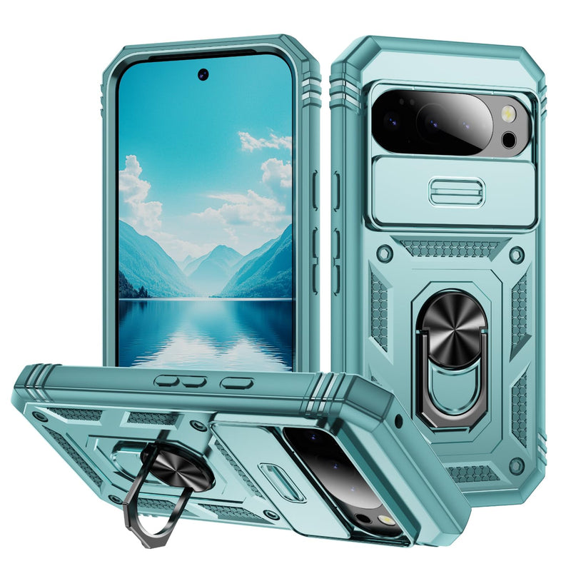 Lunivop Compatible with Google Pixel 10 Pro XL Case 360° Metal Rotated Ring Holder Magnetic Kickstand【Camera Protection】 Military - Grade Heavy Duty for Pixel 10 Pro XL Phone Case 2025 Pink Green