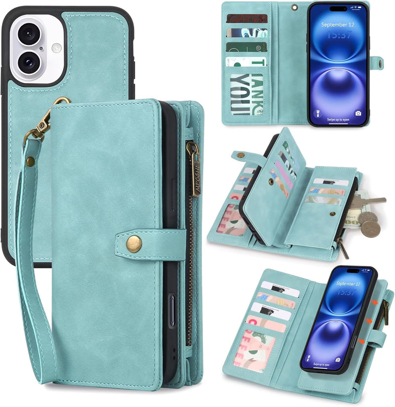 iPhone 16,Detachable Magnetic Phone Case, PU Leather All - Round Protective Case Blue - Gorilla Cases