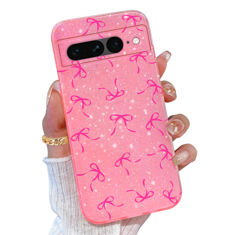 for Google Pixel 10 Pro XL Case Pink, Glitter Bling Phone Case for Women Girls Girly, Cute Sparkly Neon Bright Color, Soft TPU Phone Case for Google Pixel 10 Pro XL 6.8 inch, Hot Pink