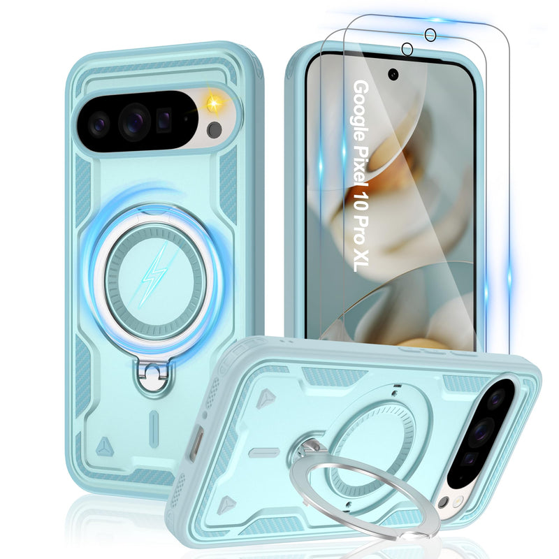Gritup for Google Pixel 10 Pro XL Case：Compatible with MagSafe | with HD Screen Protector×2 | Metal Rotated Kickstand | Military Grade Drop Proof Protective | Anti-Fingerprint,Black
