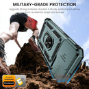 iPhone 16 Pro Case Slide Lens Cover & Built - in 360° Rotate Ring Stand Magnetic Case Black