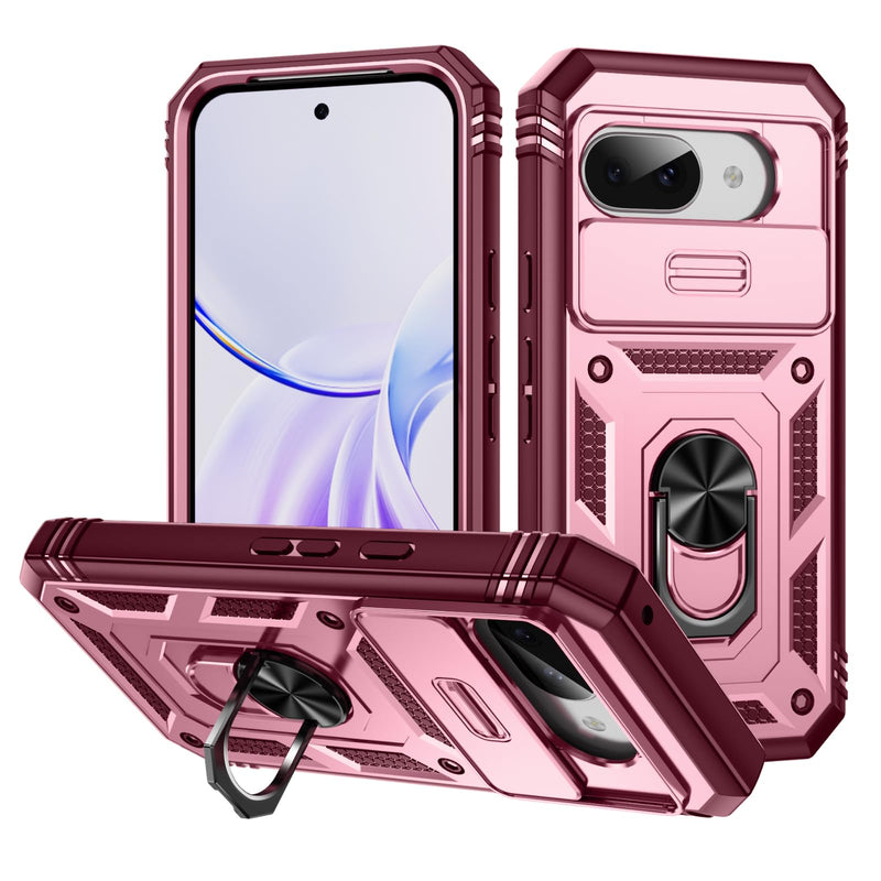 Lunivop Compatible with Google Pixel 10 Pro XL Case 360° Metal Rotated Ring Holder Magnetic Kickstand【Camera Protection】 Military - Grade Heavy Duty for Pixel 10 Pro XL Phone Case 2025 Pink Green