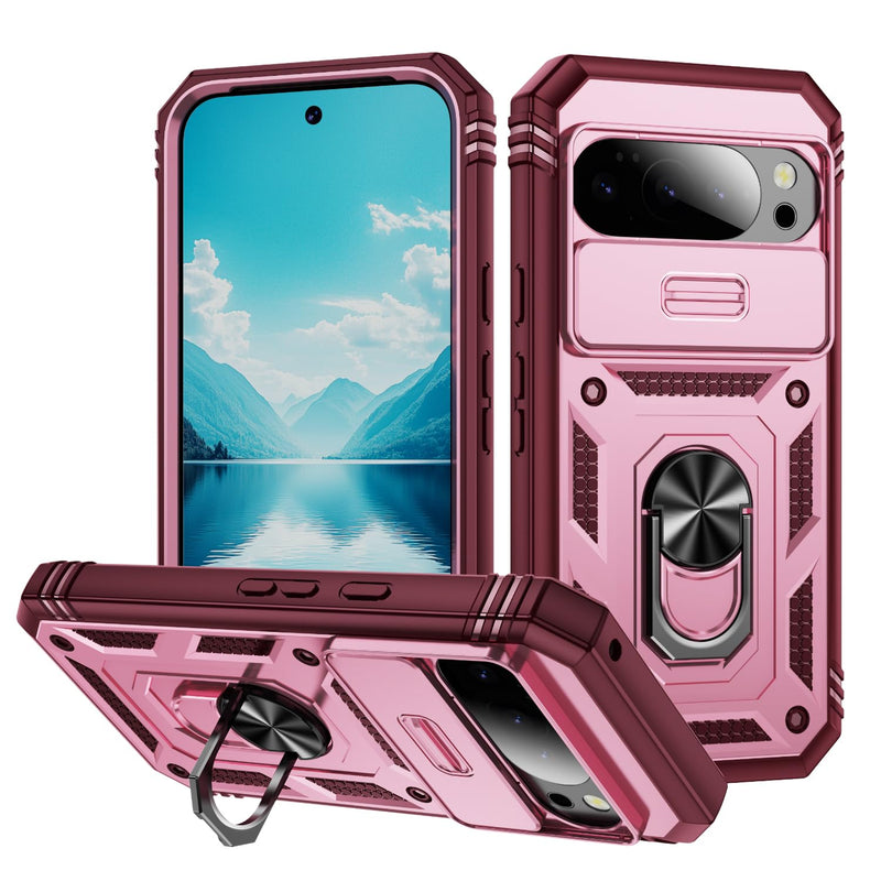 Lunivop Compatible with Google Pixel 10 Pro XL Case 360° Metal Rotated Ring Holder Magnetic Kickstand【Camera Protection】 Military - Grade Heavy Duty for Pixel 10 Pro XL Phone Case 2025 Pink Green