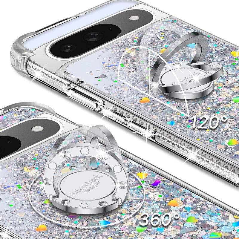 Pixel 9 Case Pixel 9 Pro Case Ring Moving Liquid Holographic Sparkle Glitter Case Diamond Protective Case - Gorilla Cases