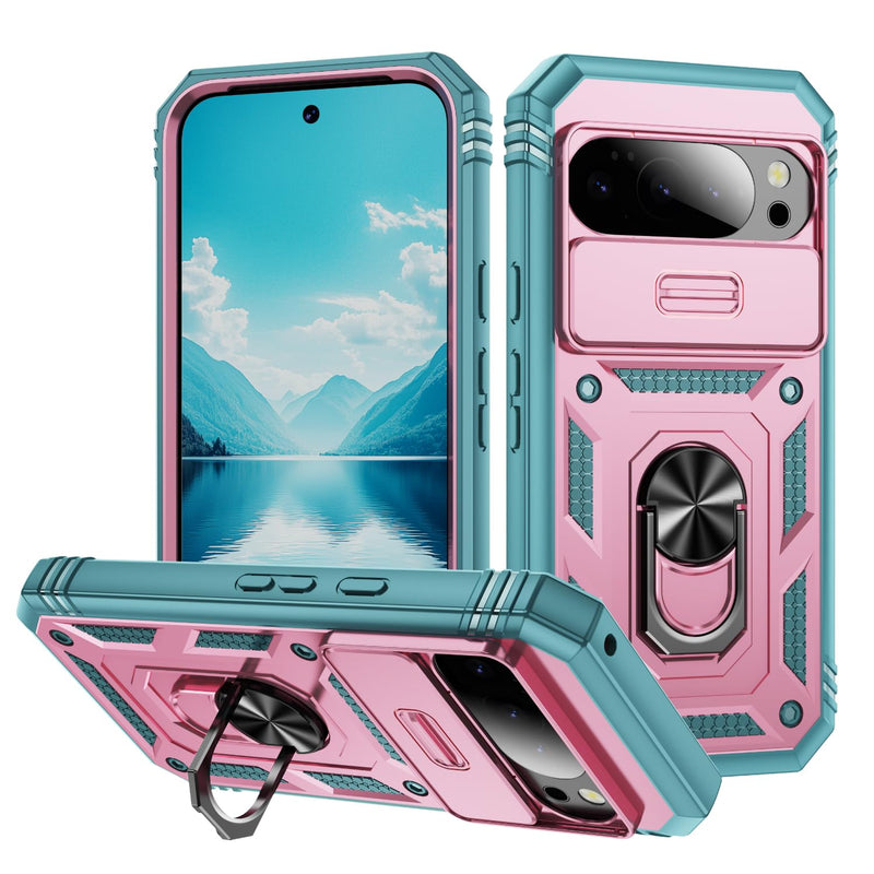 Lunivop Compatible with Google Pixel 10 Pro XL Case 360° Metal Rotated Ring Holder Magnetic Kickstand【Camera Protection】 Military - Grade Heavy Duty for Pixel 10 Pro XL Phone Case 2025 Pink Green