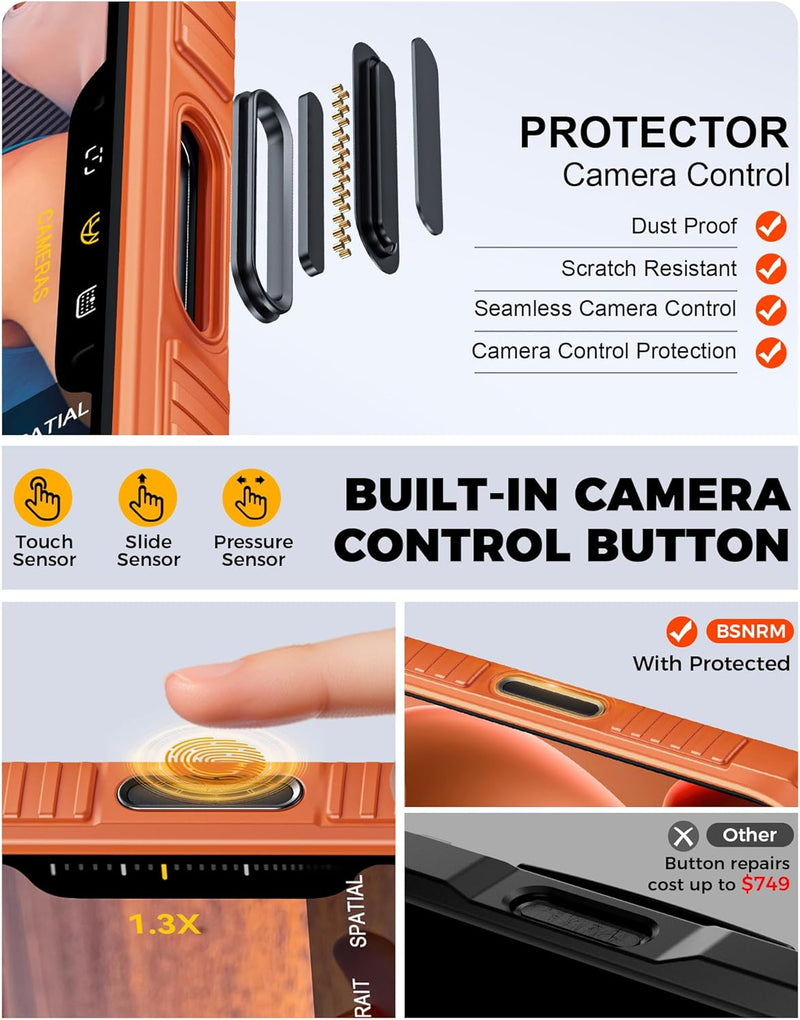 for iPhone 17 Pro Max Case Wallet, Built-in RFID Blocking Card Holder (4-5 Cards), Camera Control Button, Slide Camera Cover, Shockproof Rugged Silicone Phone Case for iPhone 17 Pro Max, Orange