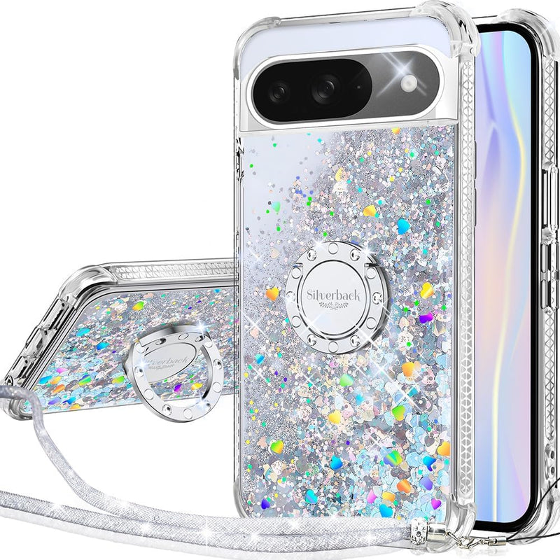 Pixel 9 Case Pixel 9 Pro Case Ring Moving Liquid Holographic Sparkle Glitter Case Diamond Protective Case - Gorilla Cases