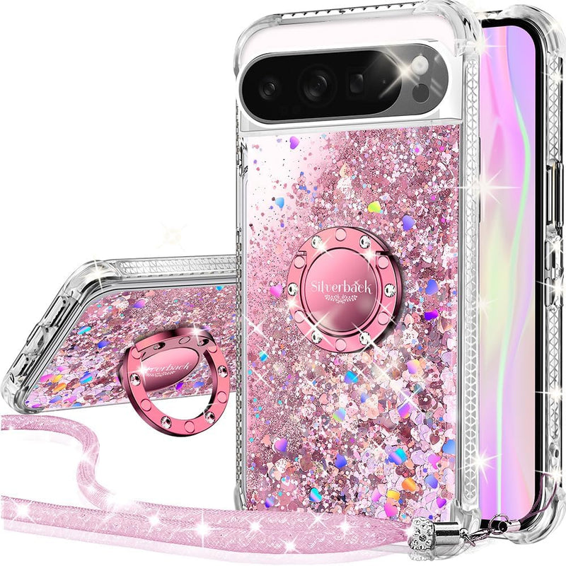 Pixel 9 Case Pixel 9 Pro Case Ring Moving Liquid Holographic Sparkle Glitter Case Diamond Protective Case - Gorilla Cases