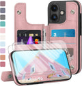 iPhone 16 Case Wallet Card Holder Case 2 Screen Protectors Folio Cove Cases 6.1" for Apple 16 Light Brown