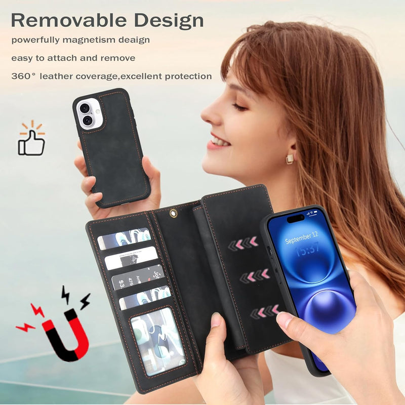 iPhone 16,Detachable Magnetic Phone Case, PU Leather All - Round Protective Case Blue - Gorilla Cases