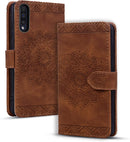 Google Pixel 9 Pro Durable PU Leather Wallet Case Protective Cover - Mandala Brown