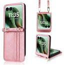 Motorola Razr Ultra Card Slot Leather Case with Lanyard - Pink