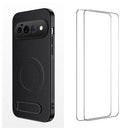 Google Pixel 11 Pro XL Rugged Magnetic Kickstand Case — Carbon Fiber Texture with 2 Tempered Glass Protectors (Black)
